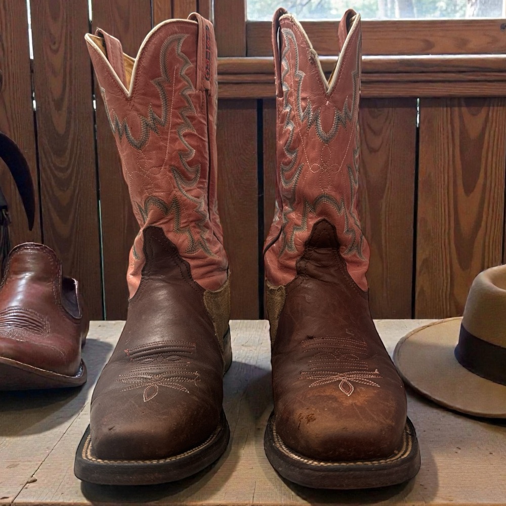 Tony Lama USTRC Brown & Pink Western Boots - Picture 3 of 12